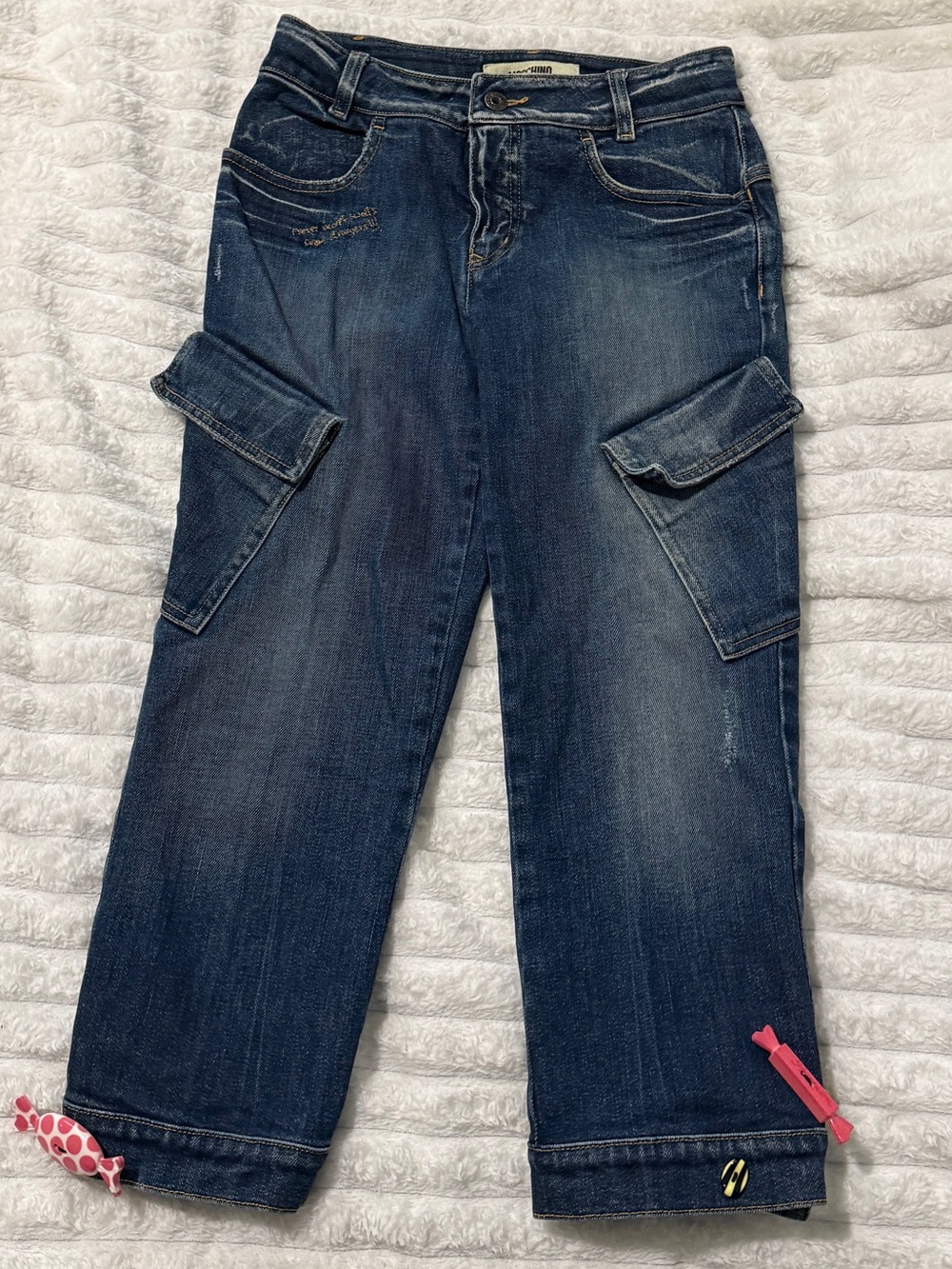 Moschino | Vintage Women's Dark Blue Denim Capris with Candy Adornments